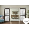 thumbnail image 3 of Sturdy Double Barn Door with Frosted Glass | Quadro 4002 Chocolate Ash | 13FT Rail Hangers Heavy Set | Solid Panel Interior Doors-64" x 84" (2* 32x84)-Silver Rail, 3 of 6