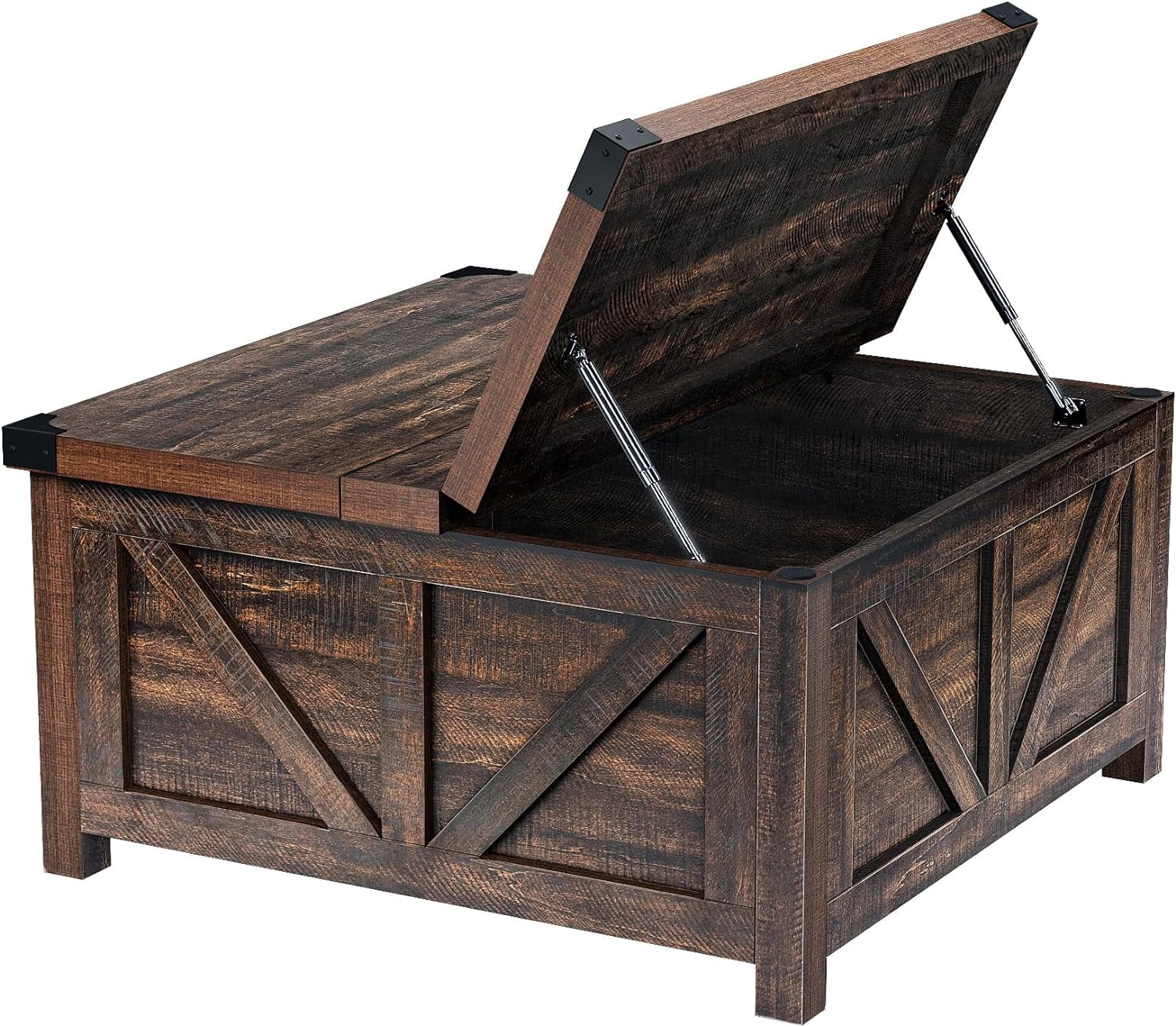 ChVans 35.6" Square Lift Top Coffee Table, Farmhouse Coffee Table with Storage & Charging Ports, Wood Center Table w/Large Hidden Space for Living Room Home Office, Brown