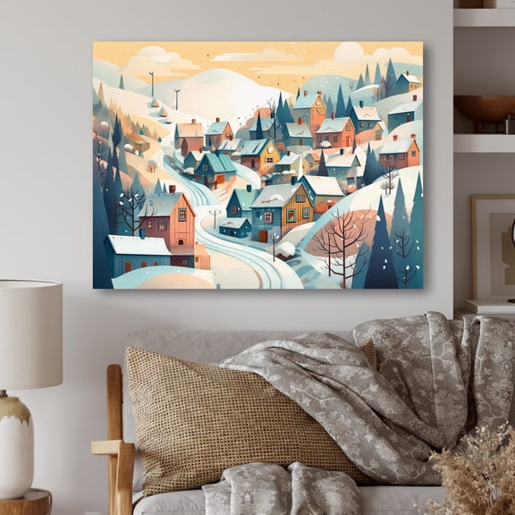 DESIGN ART Designart "Sweet Small Village" Landscape Modern Wall Art For Living Room 40 in. wide x 30 in. high
