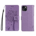 thumbnail image 6 of Wallet Case for iPhone 14 6.1" 2022, Allytech Embossed Tree&Cat PU Leather and TPU Bumper Anti-Shock Drop Proof Hand Strap Case for iPhone 14 5G, Lightpurple, 6 of 8