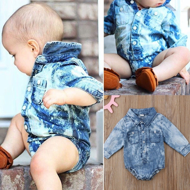 Newborn Baby Boy Girl Kids Denim Romper Jumpsuit Bodysuit Clothes
