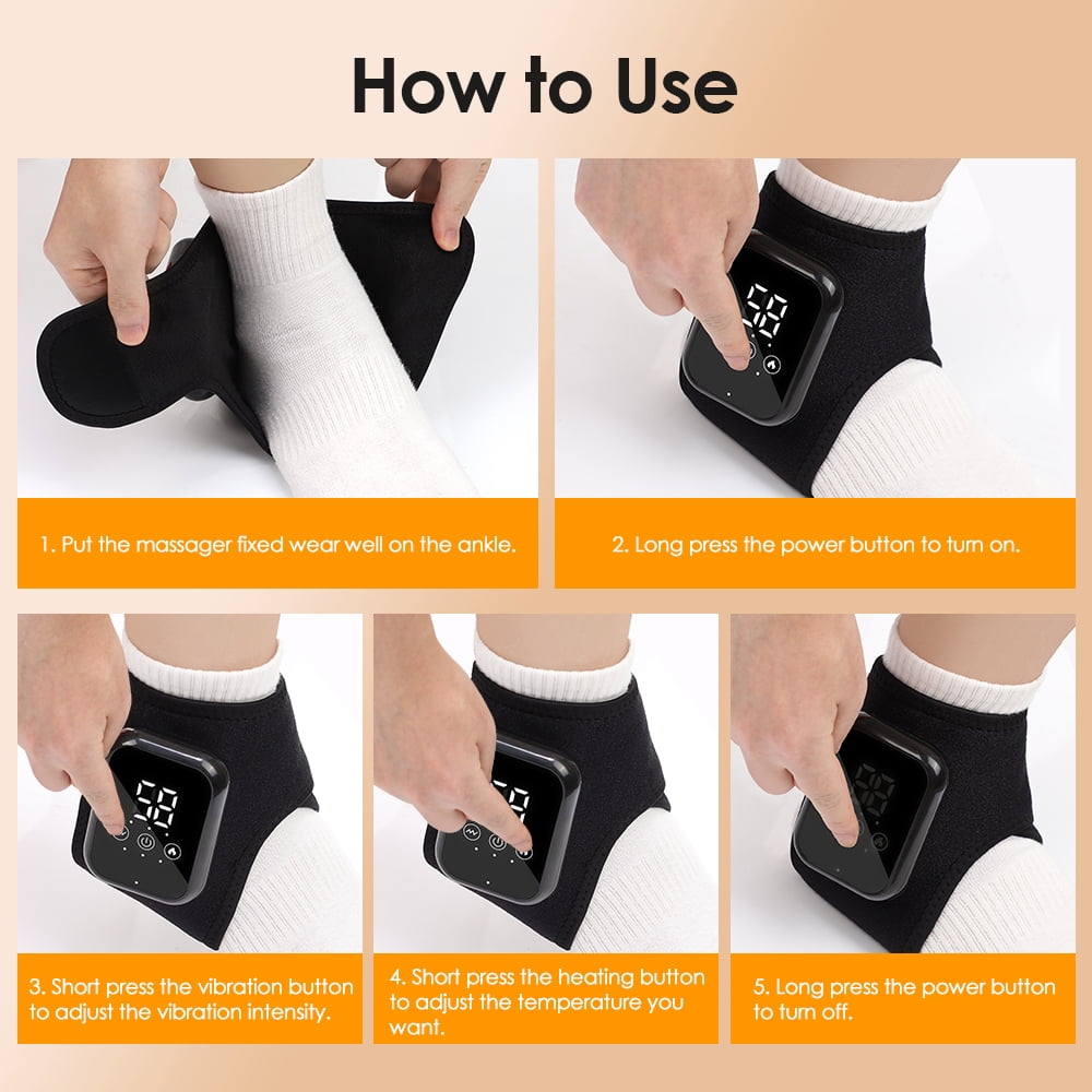 Cordless Ankle Massager with Heat & Vibration, Ankle Heating Pad- Auto Shut Off, Adjustable 118°F-136°F for Ankle and Feet, 2PCS