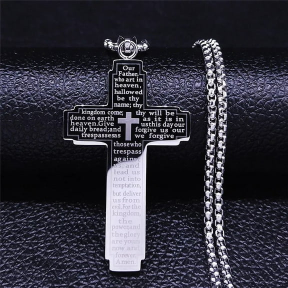 Christian Bible Cross Chain Necklace 14K White Gold Pendant Necklace for Men Religious Prayer Jesus Jewelry corrente masculina