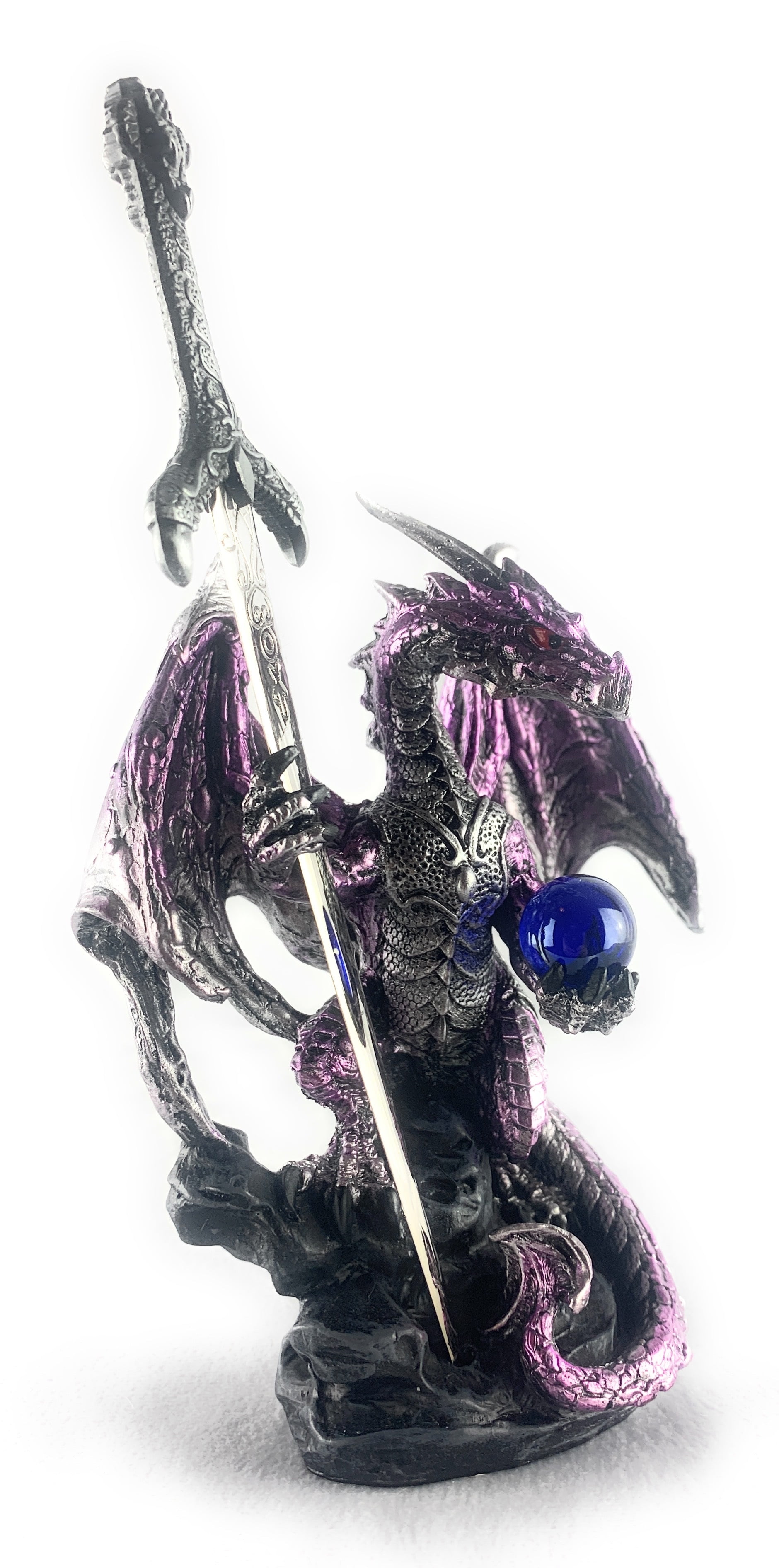 Ain’t It Nice Dragon Statue with Medieval Dragon Sword and Crystal Ball Collectible Dragon Figurine Fantasy Medieval Dragon Décor, Purple 4(L) 2(W) 7(H) inches
