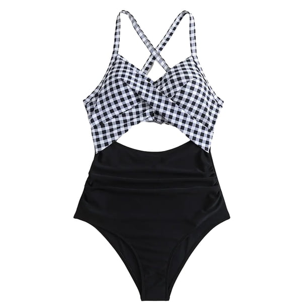 Traje de baño de una pieza para mujer con control abdominal, traje de baño entallado de cintura alta con tirantes ajustables