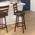 thumbnail image 3 of BizChair Commercial Grade Wood Classic Ladderback Swivel Bar Height Barstool with Padded Black LeatherSoft Seat, Espresso, 3 of 12