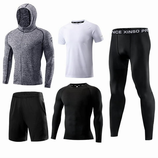 Conjunto deportivo multiusos para hombre, 5 piezas, para exteriores, ajustado, informal, para gimnasio, correr