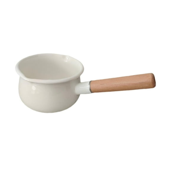 deevoka Small Enamel Milk Pot Butter Warmer for RV Travel Induction Cooker Stove Top White
