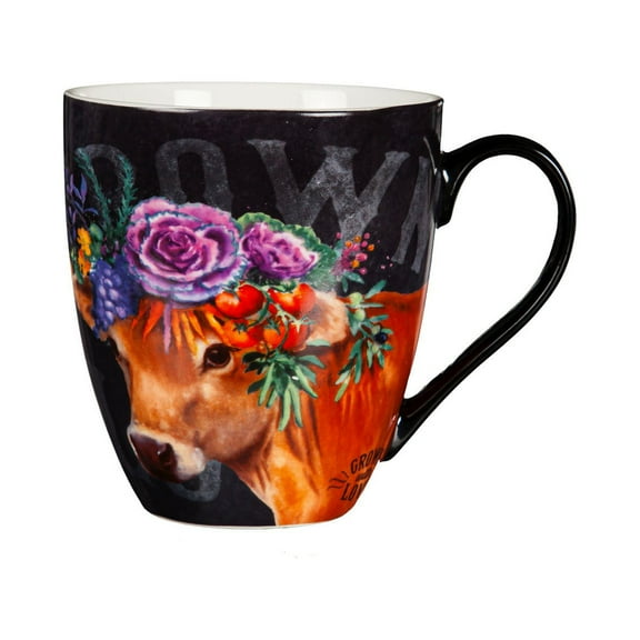 Evergreen Ceramic Cup O' Java, 17 OZ, Floral Cow