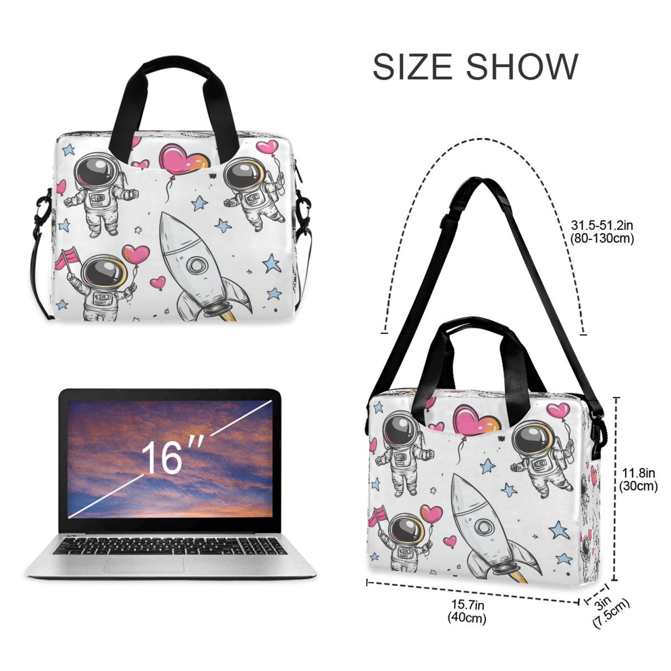 16" Laptop Tote Bag Laptop Sleeve Case Computer Briefcase for Work & Travel Cute Astronaut Clipart