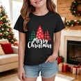 thumbnail image 2 of Povozer Girls Christmas Shirt Kids Christmas Tree Comfortable Breathable Stylish Print Short Sleeved Top For Girls,Size 1-2 Years,Black, 2 of 4