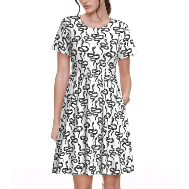 Fotbe Snake Vestido Largo de Moda para Mujer, Vestido Tipo Camiseta con Manga Corta y Estilo Casual a Rayas y Bloques de Color
