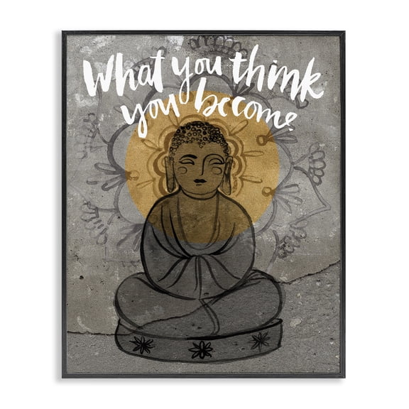 Stupell Industries Bohemian What You Think You Become Phrase Floral Pattern Buddha Black Framed Giclee Art, 11 x 14, by Jennifer Paxton Parker