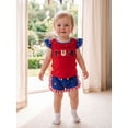 thumbnail image 6 of BemeyourBBs Toddler Baby Girl 4th of July Outfit Patriot Independent Day Summer Clothes I Love USA Letter Embroidery Fly Sleeves Shirt Tops Star-Stripe Ruffled Shorts Set Baby Fourth of July Outfit, 6 of 8