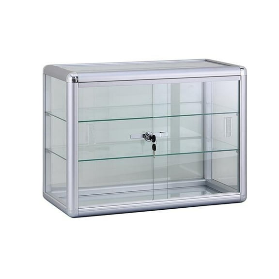 24 x 18 in. Glass Countertop Showcase Tower Display Case, Silver