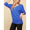 thumbnail image 3 of Made by Johnny Women's V-Neck 3/4 Sleeve Dolman Top with Side Shirring L ROYAL_BRITE, 3 of 6