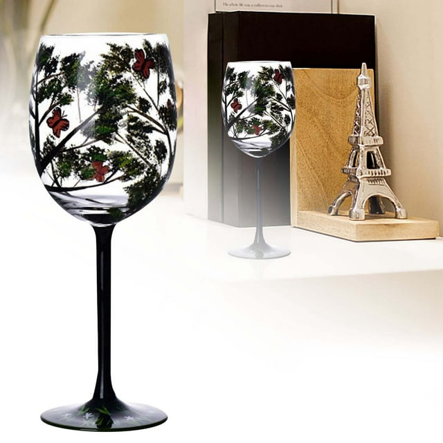 Binwennn Gobelet en Verre Peint à la Main, Quatre Verres Rouges Saisonniers, Tasses Élégantes pour Cuisine, Tasses en Bois pour Enfants, Ensemble de Pichet et Verres