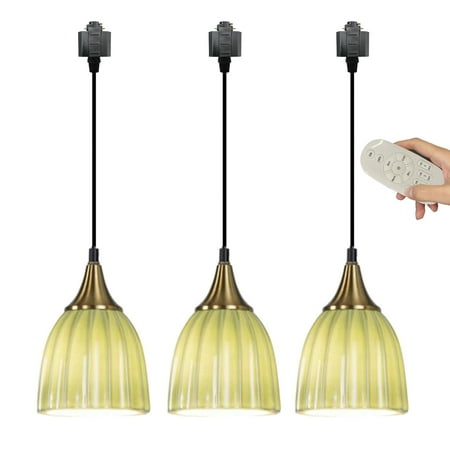 

Kiven H Track Pendant Lightning with Remote Control 3 Lights Dimmable Modern H Track Lighting Ceramic Pendant Lights for Bedroom Kitchen Home Lighting E26 Socket