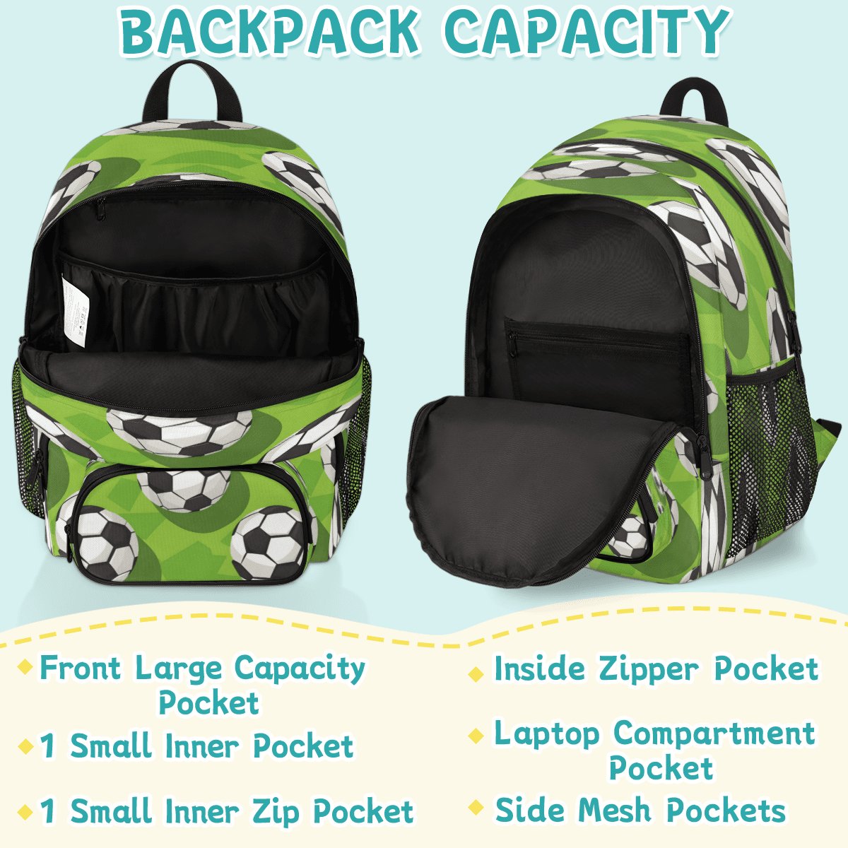 Herdesigns Sport Soccer Ball Laptop Backpack for Women Men, Work Computer Backpacks, 18.3 Inch Large Computer Nurse Teacher Bags Travel Casual Daypack