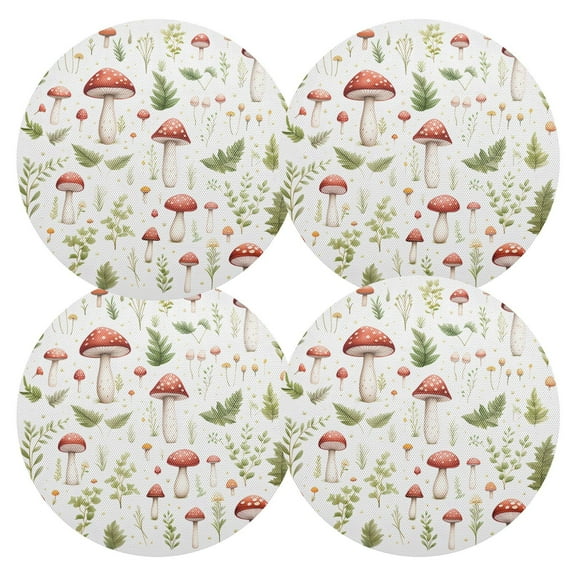 Ryvnso Mushrooms and Leaves Round Plate Mats Dining Table Placemat Set of 4 for Holiday Decoration