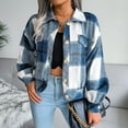 thumbnail image 3 of Womens Flannel Shacket Jacket Casual Plaid Wool Blend Button Down Long Sleeve Shirt Fall Clothes Outfits, 3 of 5
