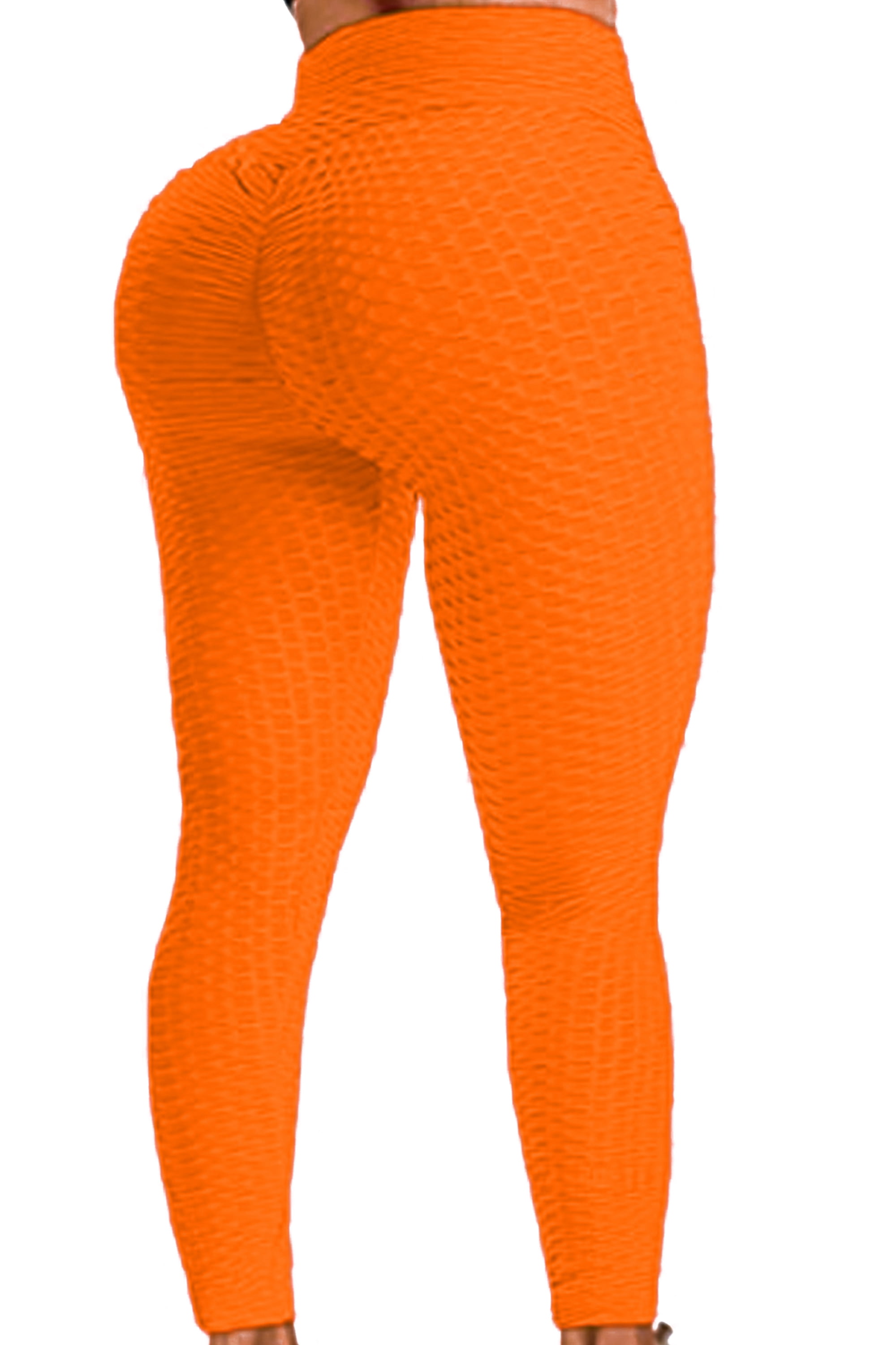 Womens Peach Orange High Waist Gym Yoga Scrunch Bum Leggings