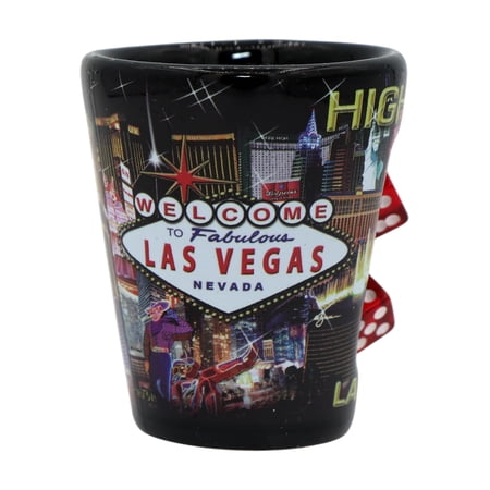 Las Vegas Nevada High Roller Dice Collage Black Shot Glass