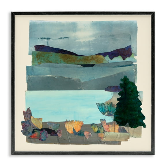 Stupell Industries Abstract Lake View Scene Abstract Painting Black Framed Art Print Wall Art, 12 x 12
