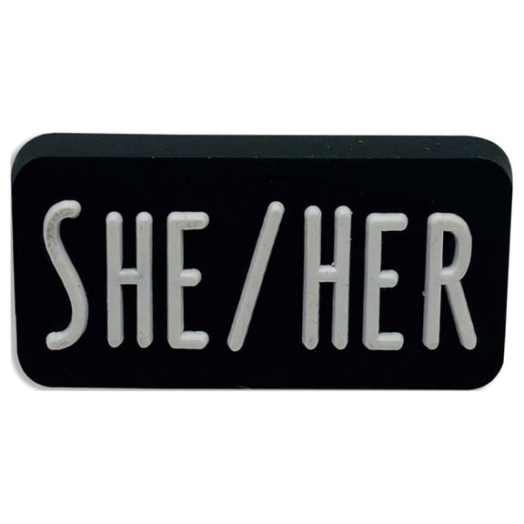 She Her Black Rectangle Pronoun Silicone Pins