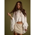 thumbnail image 6 of Women's Chiffon Long Sleeve Elegant Crop Pullover Round Neck Top Ruffled Blouse for Casual White S, 6 of 10