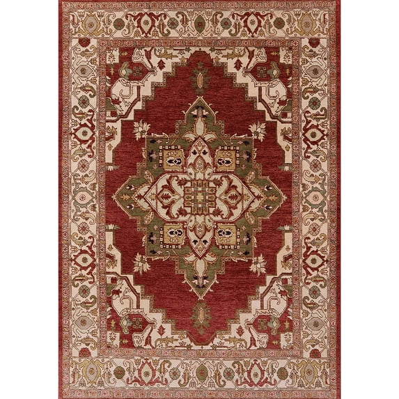 Ahgly Company Indoor Rectangle Mid-Century Modern Red Oriental Area Rugs, 8' x 10'