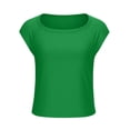 thumbnail image 6 of Girls Summer Tops with Slits Cap Short Sleeve Boat Neck Tee Shirt Solid Color Cropped Going Out Clothes (14-15 Years, Green), 6 of 8