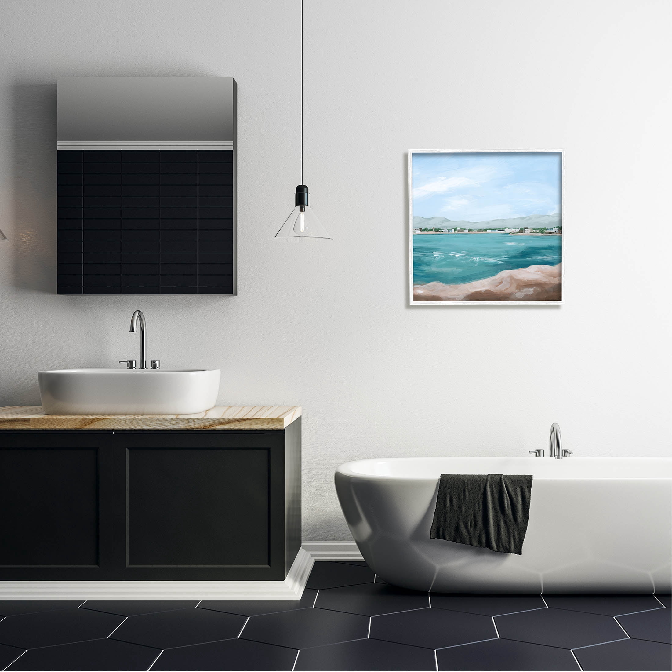Stupell Industries Seaside Town Beach Ripples Painting White Framed Art Print Wall Art, Design by Grace Popp