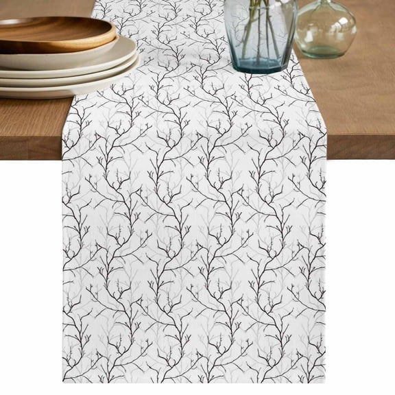 Table Runner 90 Inches Long for Kitchen Dining, Black White Branches Dresser Scarf Farmhouse, Dining Table Decorations for Wedding/Parties, Vintage Art Farmhouse 13 x 90 In