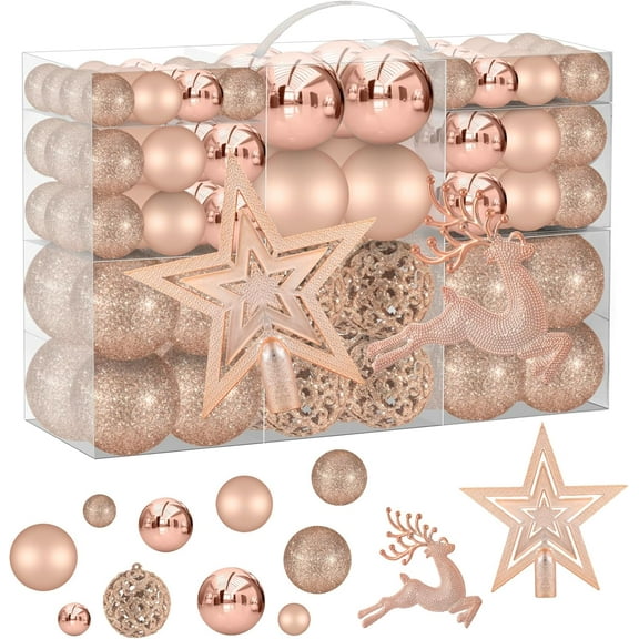102PCS Rose Gold Ornaments - Shatterproof Tree Decorations Set