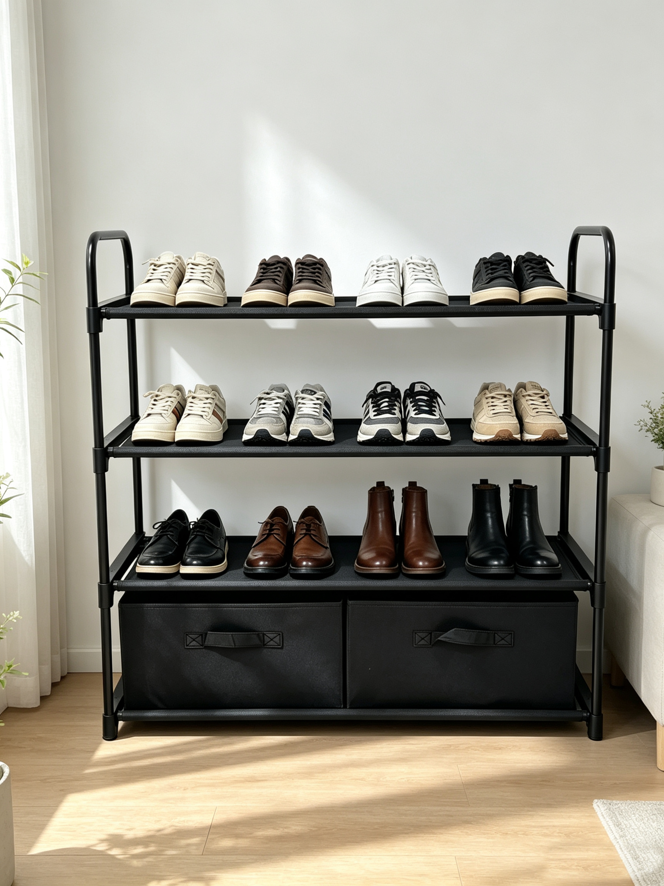 Mainstays 4-Shelf Closet Organizer with Fabric Bins, Black photo 8