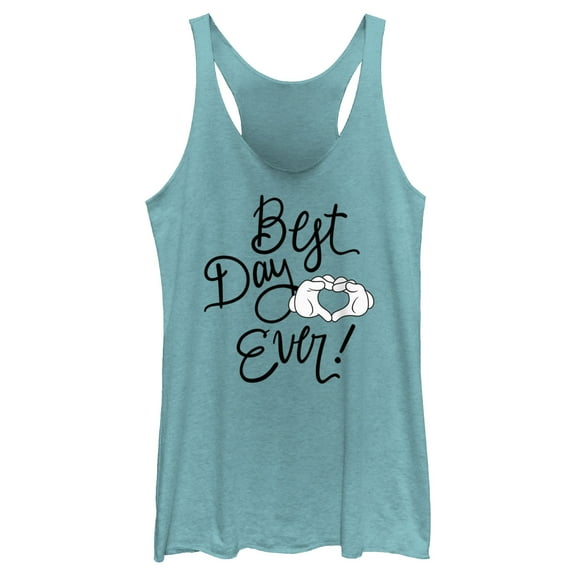 Women's Mickey & Friends Best Day Ever Heart Sign Racerback Tank Top Tahiti Blue Small