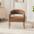 thumbnail image 6 of Upholstered PU Open Back Accent Armchair In With Weathered Rubberwood Legs For Living Room And Dining Room，Brown, 6 of 9