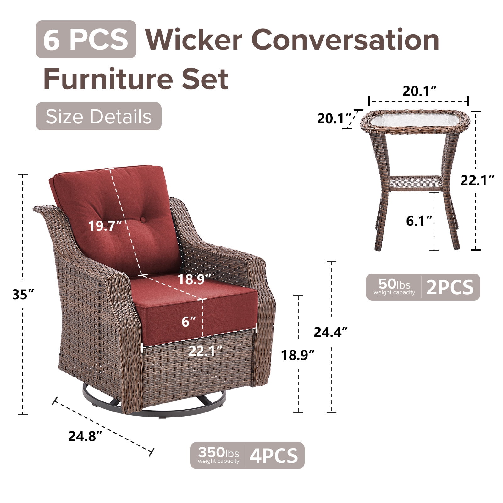 Bellefurn Outdoor Patio Swivel Rocker Patio Chairs with 6" Thick Cushion and Side Table,Rattan Patio Swivel Glider Chairs Outdoor Furniture Set Conversation Set for Porch,Deck,Yard