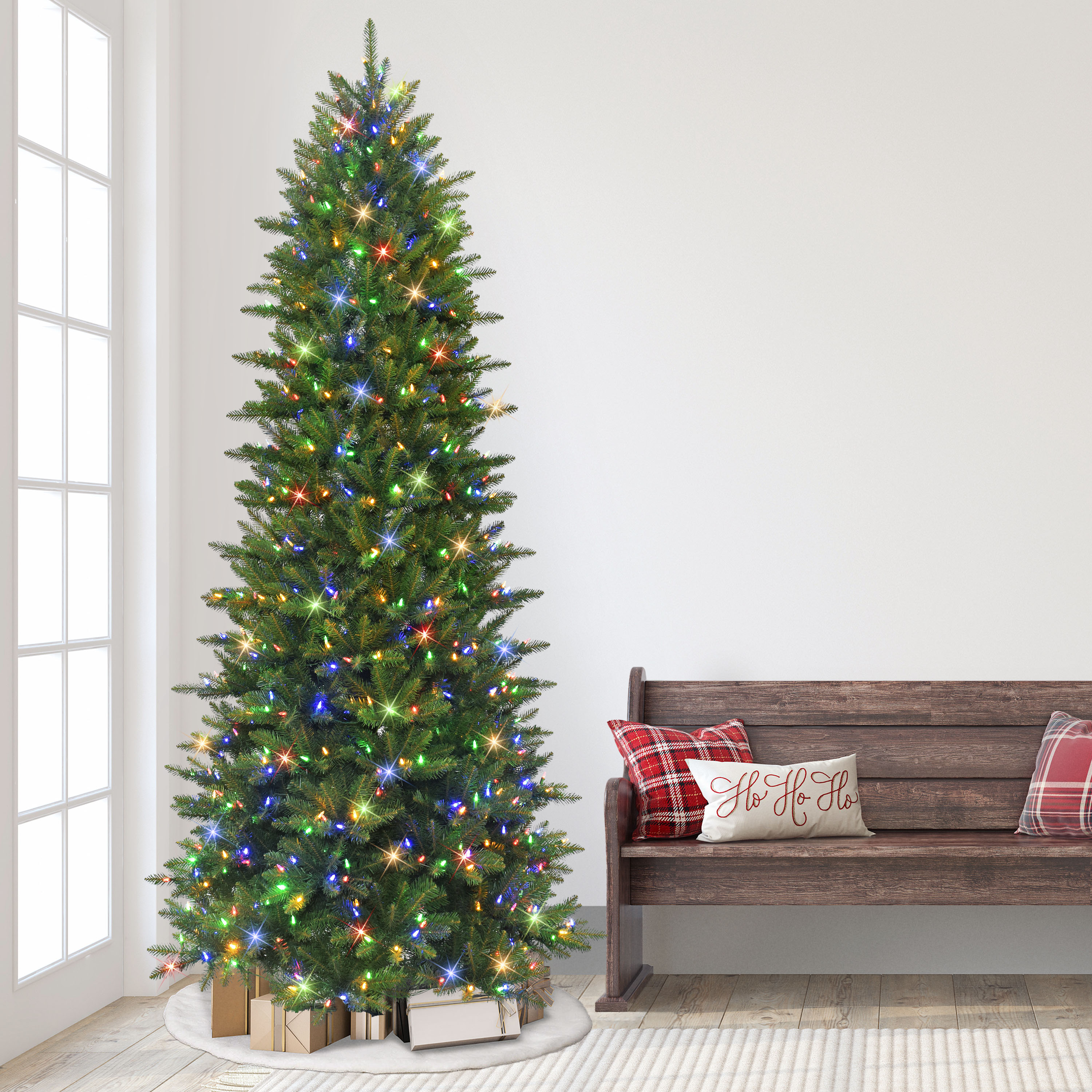 9 ft Pre-lit Slim Fraser Fir Tree 2093 Tips 700 Color Select LED Light On/Off Foot Pedal
