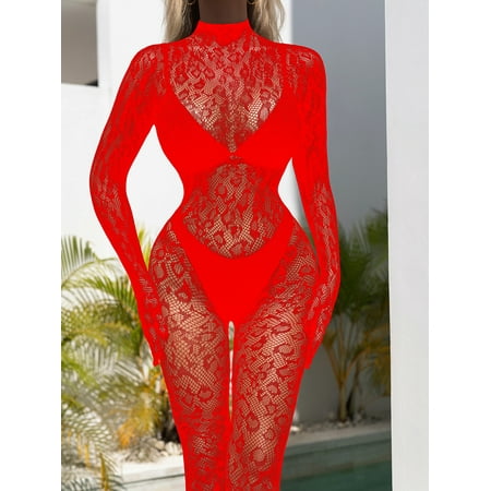 W636 European and American sexy lingerie sexy long sleeve one-piece fishnet stockings