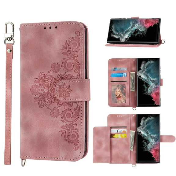 For Samsung Galaxy S23 Ultra 5G Skin-feel Flowers Embossed Wallet Leather Phone Case For Samsung Galaxy S23 Ultra 5G