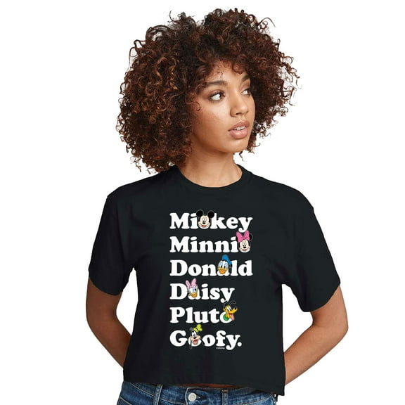 Mickey & Friends - Mickey Friends Character List - Juniors Cropped Cotton Blend T-Shirt