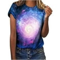 thumbnail image 2 of LMKIHUSA Women Galaxy Print Blouse Summer Trendy Short Sleeve Crew Neck T Shirt Holiday Casual Loose Fit Lightweight Beach Tops 2024,White XXL, 2 of 6