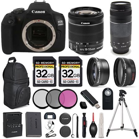 Canon 2000D (Rebel T7) DSLR Camera with Canon EF-S 18-55mm f/3.5-5.6 IS STM Lens + Canon EF 75-300mm f/4-5.6 III Lens - LOADED Bundle - All Original Accessories Included - International Version