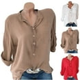 thumbnail image 2 of PEASKJP Long Sleeve Button Down Women Womens Shirts Long Sleeve Boyfriend Button Down Shirts Oversized Blouses Tops (Khaki,XL), 2 of 4