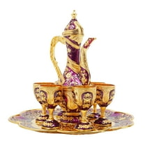 Dwellnix Turkish Tea Set Vintage Turkish Teapot Set 6 Coffee Cup and Tea Tray Decor