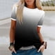 thumbnail image 4 of Blusas para las Mujeres Casual, Rayas Impresas Patchwork Manga Corta Cuello Redondo Top Hecho de 95% Poliéster 5% Spandex para el Verano, Tops Cortos para las Mujeres, 4 of 5