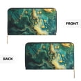 thumbnail image 3 of Leather Thin Slim Wallets for Women Men - Turquoise Golden Swirl Clutch Card Wallet for Women Men with Zipper, 3 of 7