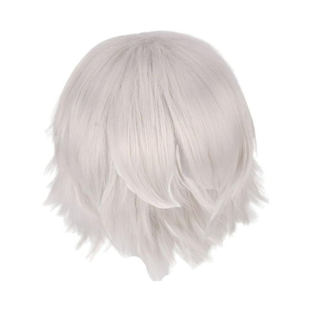 Peluca de cosplay, peluca de disfraz, peluca corta práctica, peluca completa para fiesta de disfraces de club masculino Blanco plateado